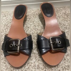 NWOT Coach Black Leather Mules with Buckle